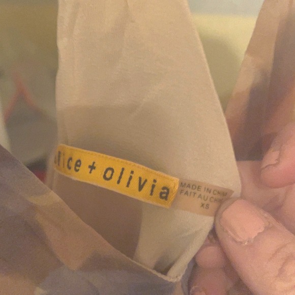 Alice Olivia Demi‎ Drape Back Flutter Dress Geometric Print Orange Purple XS - Picture 4 of 6